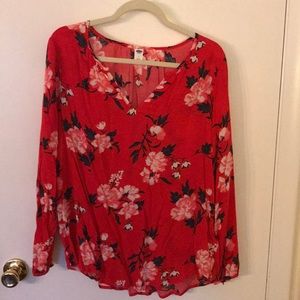 Old Navy red floral blouse